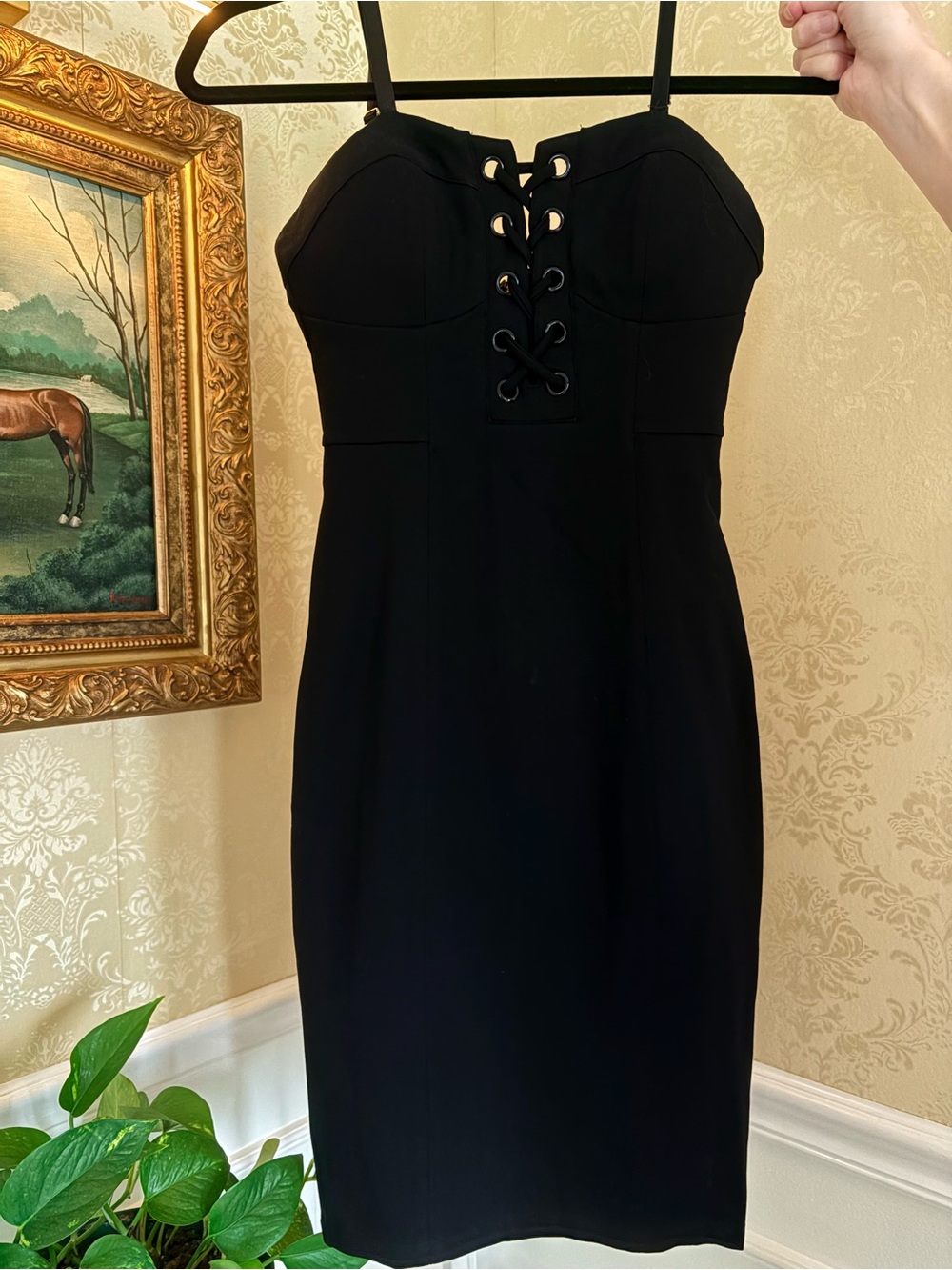 bebe Black Lace-Up Bustier Midi Dress